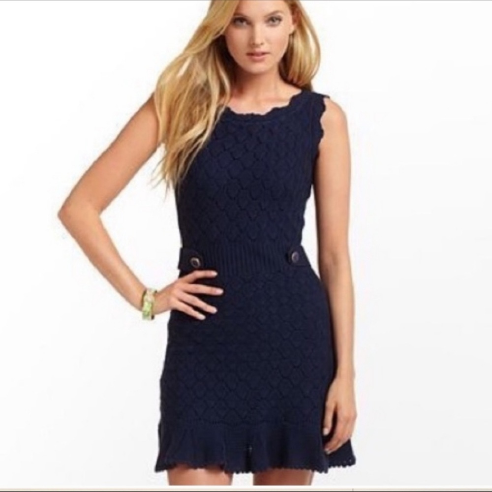 NWT Lilly Pulitzer Navy Blue Sleeveless Villa Sweater Dress w/ Gold Hardware